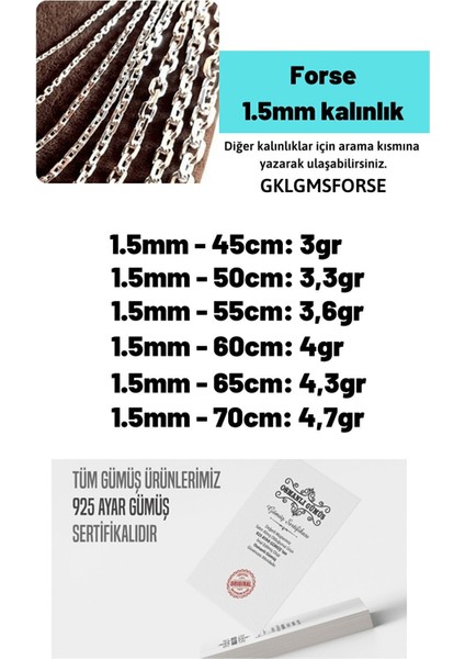 1.5mm Gümüş Forse Zinciri Erkek Bayan Gümüş Kolye Zincir Gklgmsforse Gklgmsforse fiyatları