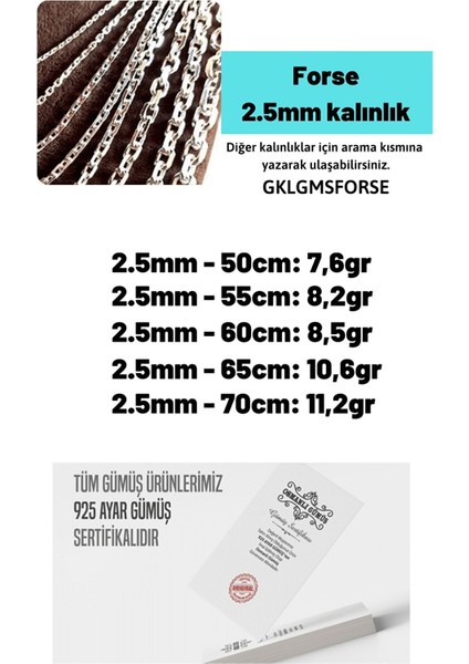 2.5mm Gümüş Forse Zinciri Erkek Bayan Gümüş Kolye Zincir Gklgmsforse Gklgmsforse