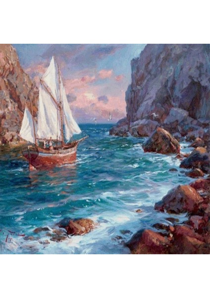Canvas Yelkenli Kıyıda Sayılarla Boyama Seti Rulo 70 x 90 cm