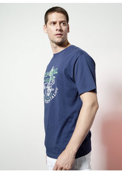 I-N16 Bisiklet Yaka Kısa Kol Lacivert Erkek T-Shirt