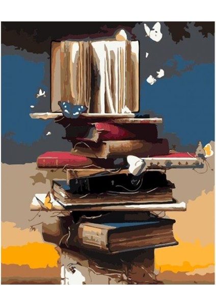 Canvas Kitap Kulesi Sayılarla Boyama Seti Kasnaklı 90 x 110 cm