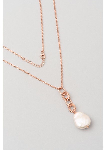 18 Ayar Rose Altın Kaplama 45 cm Gümüş Pearlshine İnci Kolye