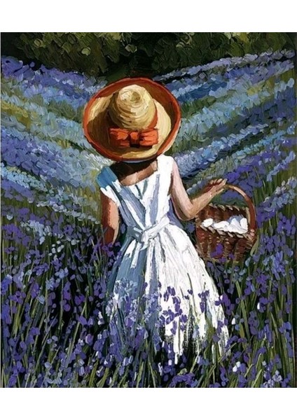 Canvas Çiçek Toplayan Kadın Sayılarla Boyama Seti Rulo 70 x 90 cm