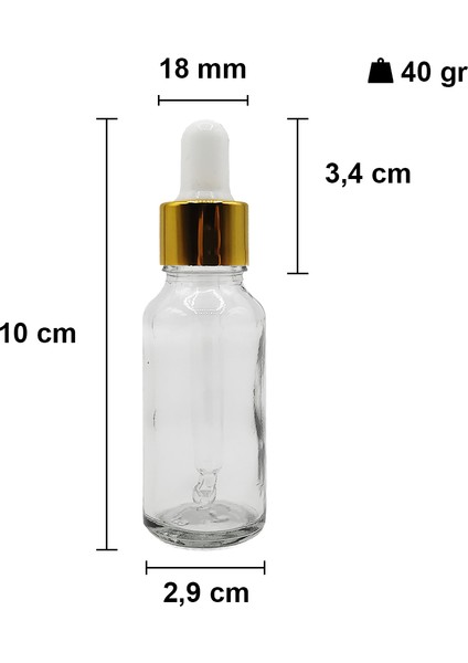 20 cc Şeffaf Damlalık Metal Gold Sızdırmaz Kapaklı 20 ml Dropper Cam Serum Şişesi 18 Adet