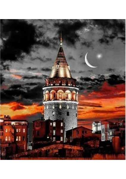 Canvas Galata Kulesi Renkli Sayılarla Boyama Seti Kasnaklı 40 x 50 cm