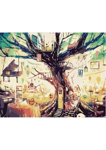 Canvas Gizemli Ağaç Sayılarla Boyama Seti Kasnaklı 60 x 75 cm