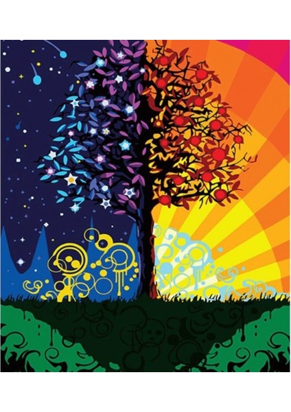 Canvas Gündüz Gece ve Ağaç Sayılarla Boyama Seti Rulo 100 x 140 cm