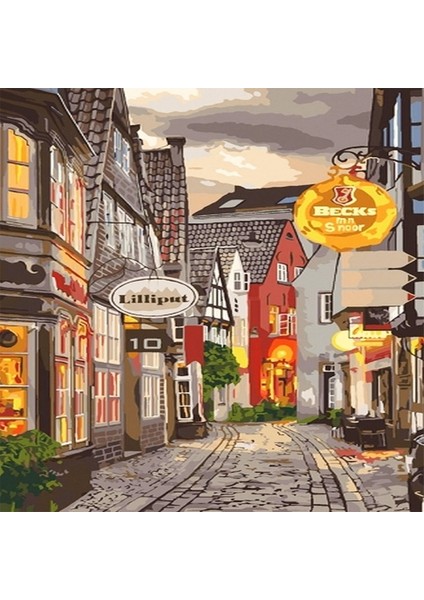 Canvas Güzel Bir Sokak Sayılarla Boyama Seti Kasnaklı 100 x 140 cm