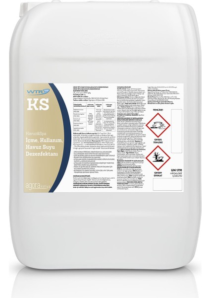 Ks | Içme , Kullanım ve Havuz Suyu Dezenfektanı 20 Lt