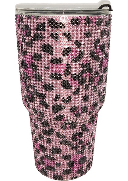 900 ml Seyahat Elmas Su Şişesi Kupa Vakum Şişesi Tumbler Kupası Ev Pembe Leopar Için (Yurt Dışından)