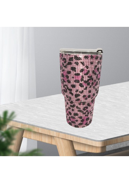 900 ml Seyahat Elmas Su Şişesi Kupa Vakum Şişesi Tumbler Kupası Ev Pembe Leopar Için (Yurt Dışından)