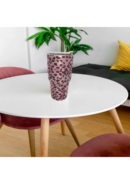 900 ml Seyahat Elmas Su Şişesi Kupa Vakum Şişesi Tumbler Kupası Ev Pembe Leopar Için (Yurt Dışından)