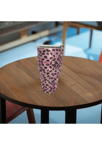 900 ml Seyahat Elmas Su Şişesi Kupa Vakum Şişesi Tumbler Kupası Ev Pembe Leopar Için (Yurt Dışından)