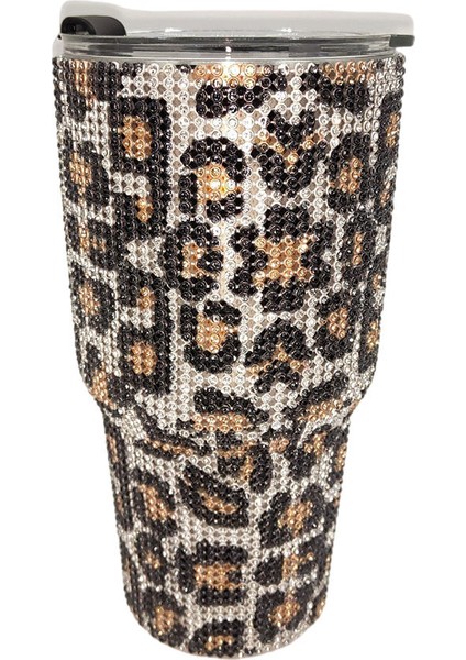 900 ml Seyahat Elmas Su Şişesi Kupa Vakum Şişesi Tumbler Kupası Ev Için Altın Leopar (Yurt Dışından)