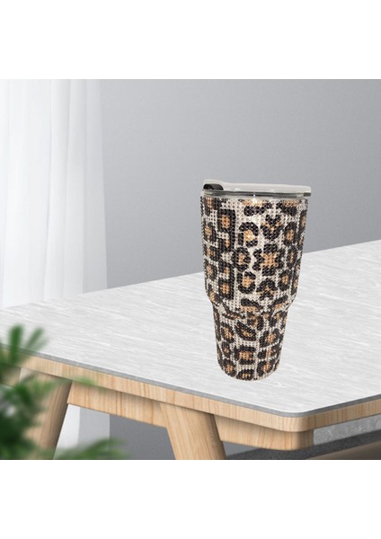 900 ml Seyahat Elmas Su Şişesi Kupa Vakum Şişesi Tumbler Kupası Ev Için Altın Leopar (Yurt Dışından)