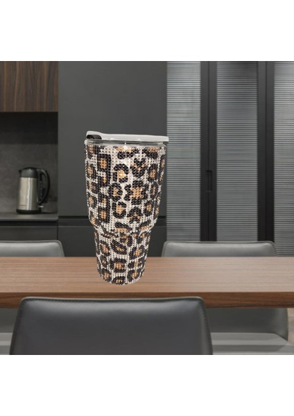 900 ml Seyahat Elmas Su Şişesi Kupa Vakum Şişesi Tumbler Kupası Ev Için Altın Leopar (Yurt Dışından)