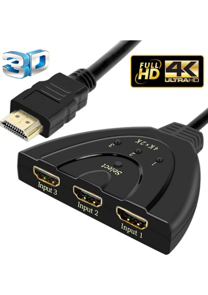 HDMI 3 Splitter 4KX2K Switcher Splitter 3 1 Çıkış Bağlantı Noktaları Uzaktan Anahtarı (Yurt Dışından)