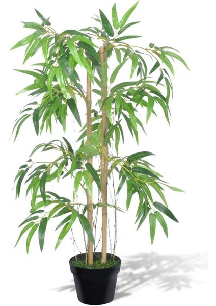 Yapay Ağaç Bambu Ağacı 2 Gövdeli Çalılı 90 x 70 cm Siyah Plastik Saksılı