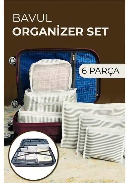 Sale Event 6'lı Set Bavul Içi Düzenleyici, Bavul Organizer, Valiz Düzenleyici Hurç - Gri Çizgili