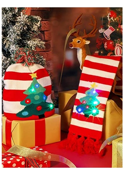 2'li Noel LED Işıklı Şapka + Atkı (Yurt Dışından)