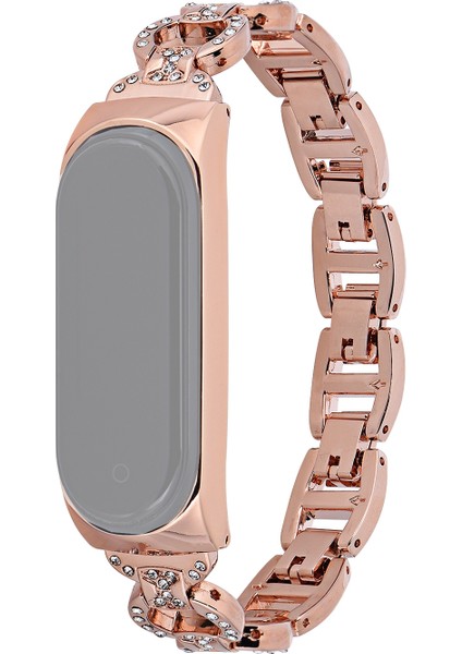 puluz Xiaomi Mi Band 4 / 3 Için 8 - Şekilli Elmas Alaşım Kordonlu Saat Rose Gold (Yurt Dışından)