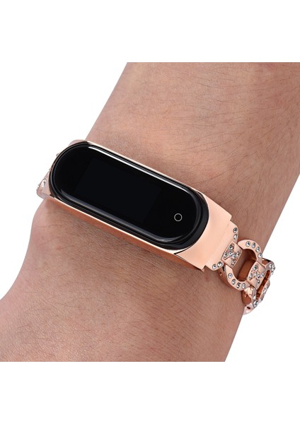 puluz Xiaomi Mi Band 4 / 3 Için 8 - Şekilli Elmas Alaşım Kordonlu Saat Rose Gold (Yurt Dışından)