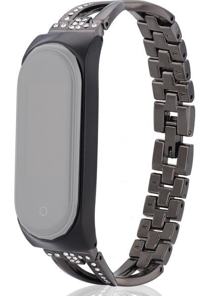 puluz Xiaomi Mi Band 6 / 5 Için X - Şekilli Elmas Alaşım Kordonlu Saat Siyah (Yurt Dışından)