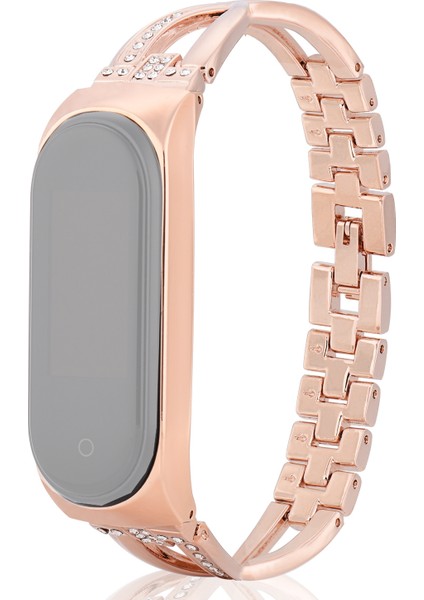 puluz Xiaomi Mi Band 6 / 5 Için X - Şekilli Elmas Alaşım Kordonlu Saat Rose Gold (Yurt Dışından)