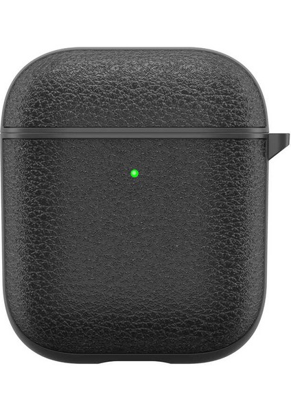 Apple Airpods Uyumlu Leather Design Darbe Önleyici Orijinal Deri Kılıf - Siyah