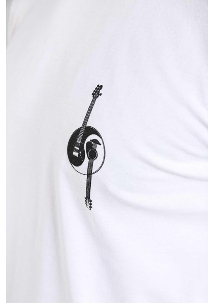 Özel Tasarım Erkek Tişört Müzik Konsepti Baskılı Yın Yang Guıtar fırsatları