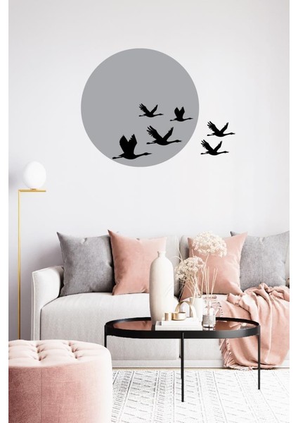 Lizpo Decor Günbatımı Kuşlar5 Duvar Sticker Dekoratif Duvar Çıkartma Sticker Gri Siyah Kombin Siyah