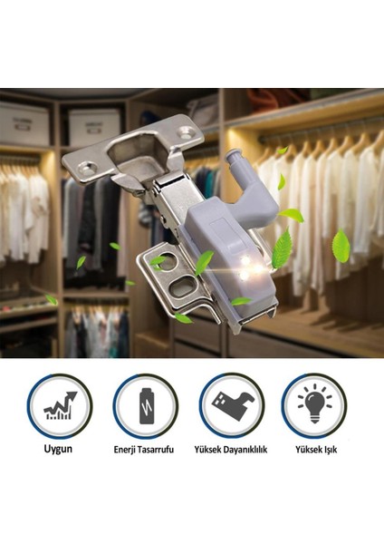 Gardrop Mutfak Dolap Içi Sensörlü Beyaz LED Işık Aydınlatma 2li Menteşe Üstü Enerji Tasarruf Lamba