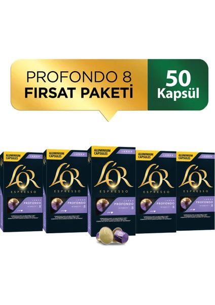 L'OR Lungo Profondo Intensity 8 Nespresso Uyumlu Kapsül Kahve Fırsat Paketi 10 Adet x 5 Paket