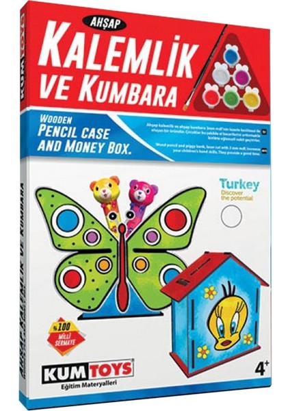 5304 Ahşap Kalemlik ve Kumbara Seti