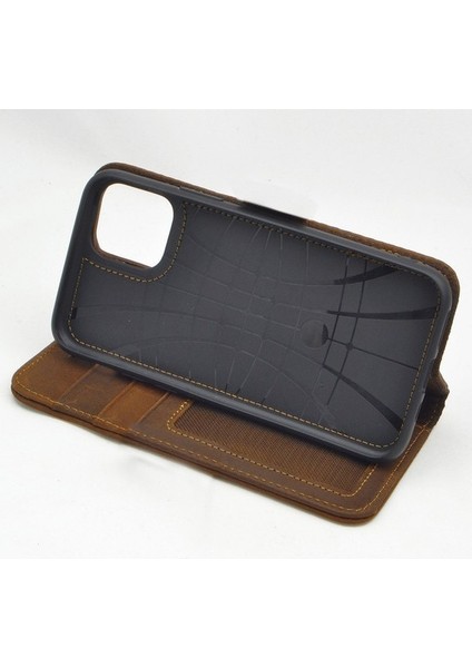 iPhone 11 Kılıf Cüzdan Hakiki Eskitme Mıknatıslı Standlı El Yapımı Kahverengi fiyatları