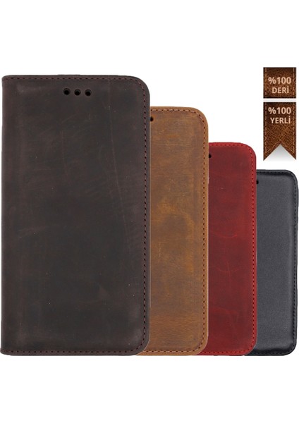 iPhone 11 Kılıf Cüzdan Hakiki Eskitme Mıknatıslı Standlı El Yapımı Kahverengi modelleri