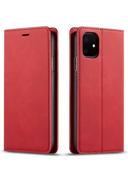 iPhone 11 Pro Kılıf Cüzdan Hakiki Eskitme Mıknatıslı Standlı El Yapımı Kırmızı