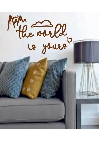 Ahşap The World Is Yours Duvar Yazısı Dekoratif Tablo Ceviz