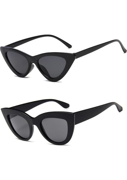 2'li Cat Eye Retro Güneş Gözlüğü (Siyah) - Cat Eye Oval Güneş Gözlüğü (Siyah)