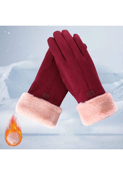 Kadın Eldiven Tam Parmak Mittens Kış Rüzgar Geçirmez Eldiven Bisiklet Yürüyüş Kırmızı modelleri