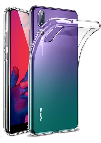 Huawei P20 Kılıf Ince Şeffaf Silikon Kılıf + Esnek Nano Cam