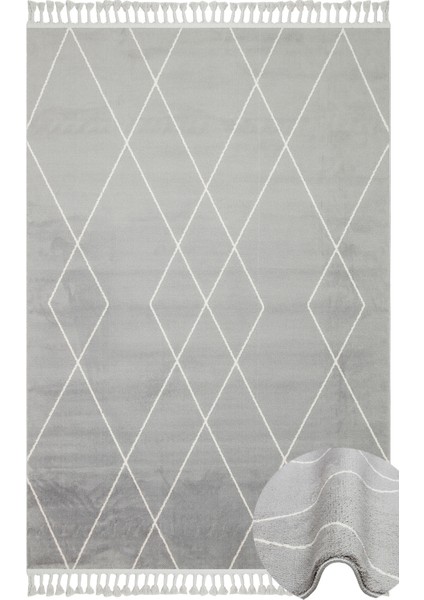 Qormi Gri Geometrik Polyester Makine Oda Salon Halısı Yolluk