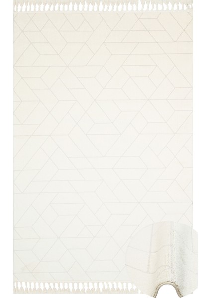 San Beyaz Geometrik Polyester Makine Oda Salon Halısı