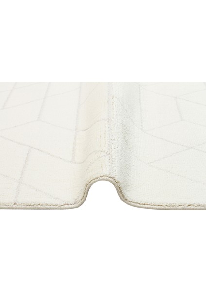 San Beyaz Geometrik Polyester Makine Oda Salon Halısı