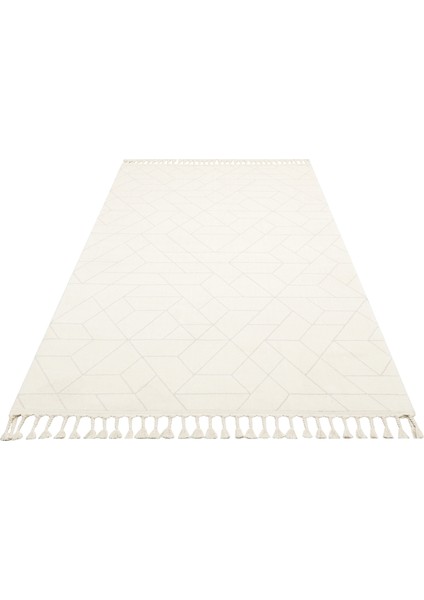 San Beyaz Geometrik Polyester Makine Oda Salon Halısı
