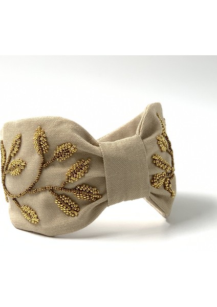 Yapraklıdal Taş ve Boncuk Işlemeli Bej Taç