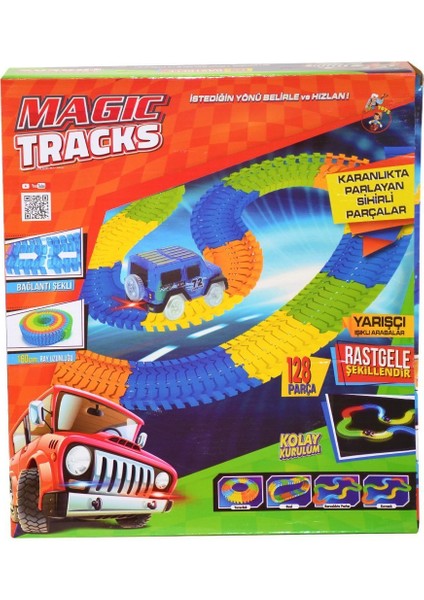 8030 Gepettoys, Magic Tracks Karanlıkta Parlayan Yarış Pisti ve Işıklı Yarışçı Arabalar, 128 Parça