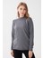 Kadın Likralı Uzun Kol Basic Yarım Balıkçı Bluz Gri 1