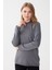 Kadın Likralı Uzun Kol Basic Yarım Balıkçı Bluz Gri 2