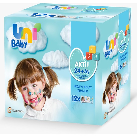 Uni Baby Aktif Islak Mendil 12 x 52 Yaprak - Hızlı ve Kolay Temizlik için Alkol İçermeyen Doğal Özlü Günlük Kullanım